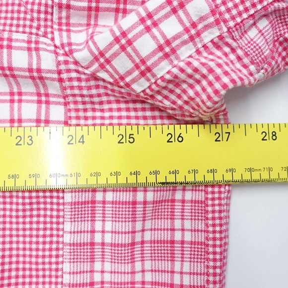Liz Claiborne Women's XL Shirt Pink Plaid Short Sleeve Point Collared Button - Picture 3 of 4